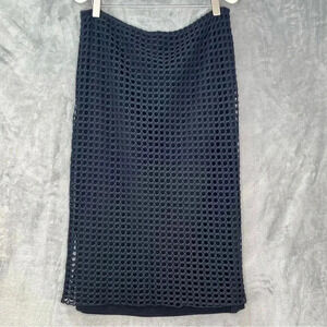 Pete Juniper Double Layer Open Weave Black Pencil Skirt‎ Modal Beachy Sz Large